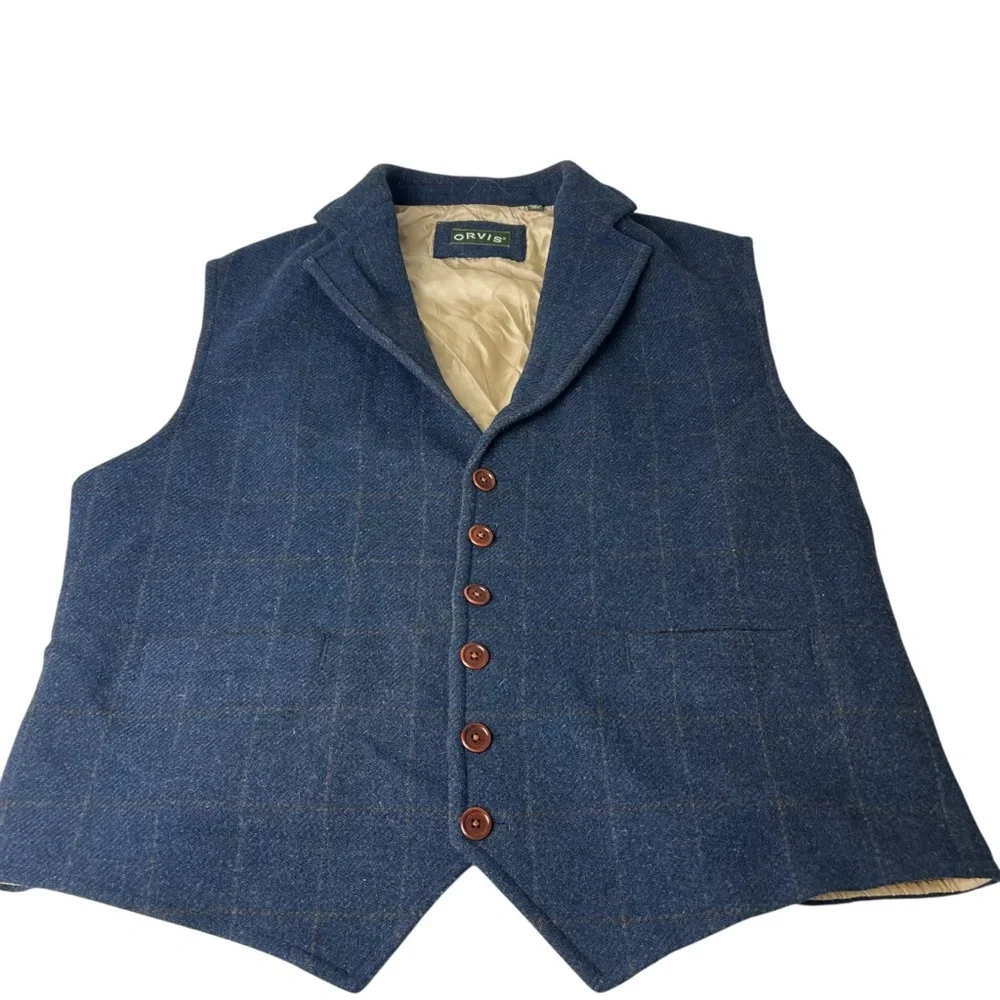 Orvis Men’s XL Navy Wool Windowpane Dress Vest - Picture 1 of 9